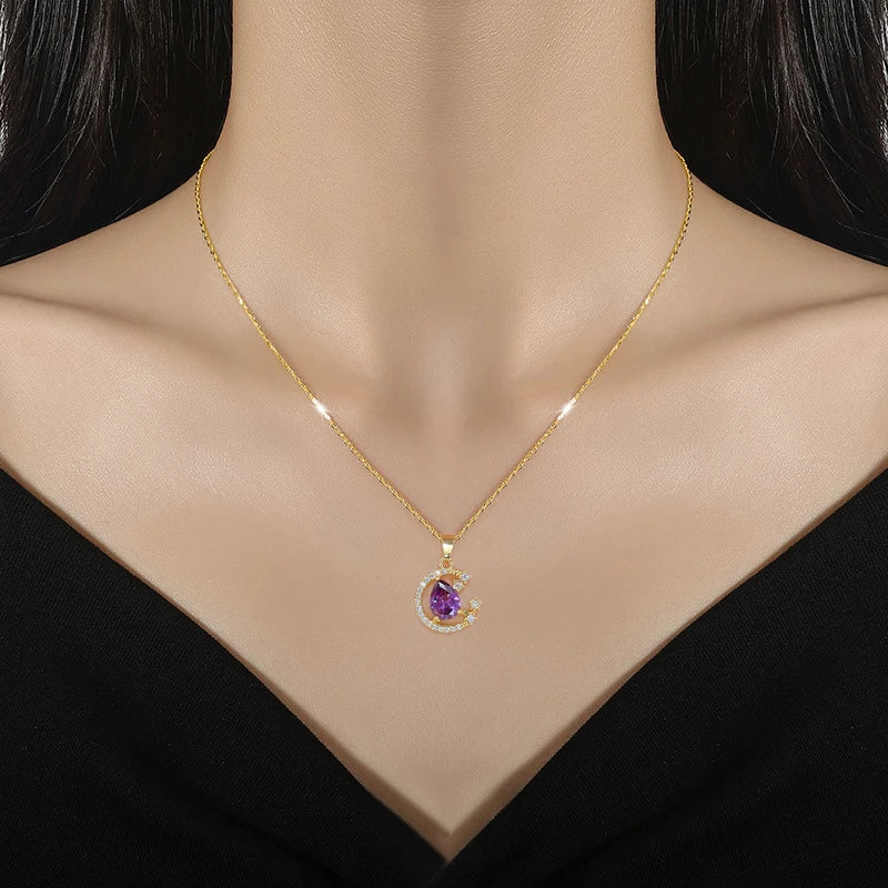 Stainless Steel Zircon Planet Star Pendant Necklace For Women Elegant Aesthetic Clavicle Chain Necklace Jewelry Party Gift