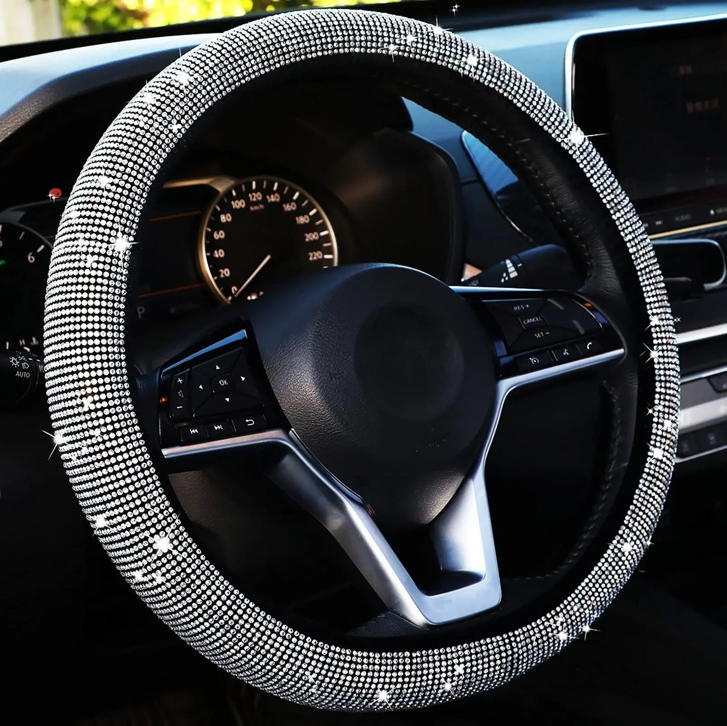 Bling Auto Lenkradabdeckung mit Kristall-Diamant Glitzerndem Auto SUV Strass Lenkradschutz Fahrzeug Auto Dekoration