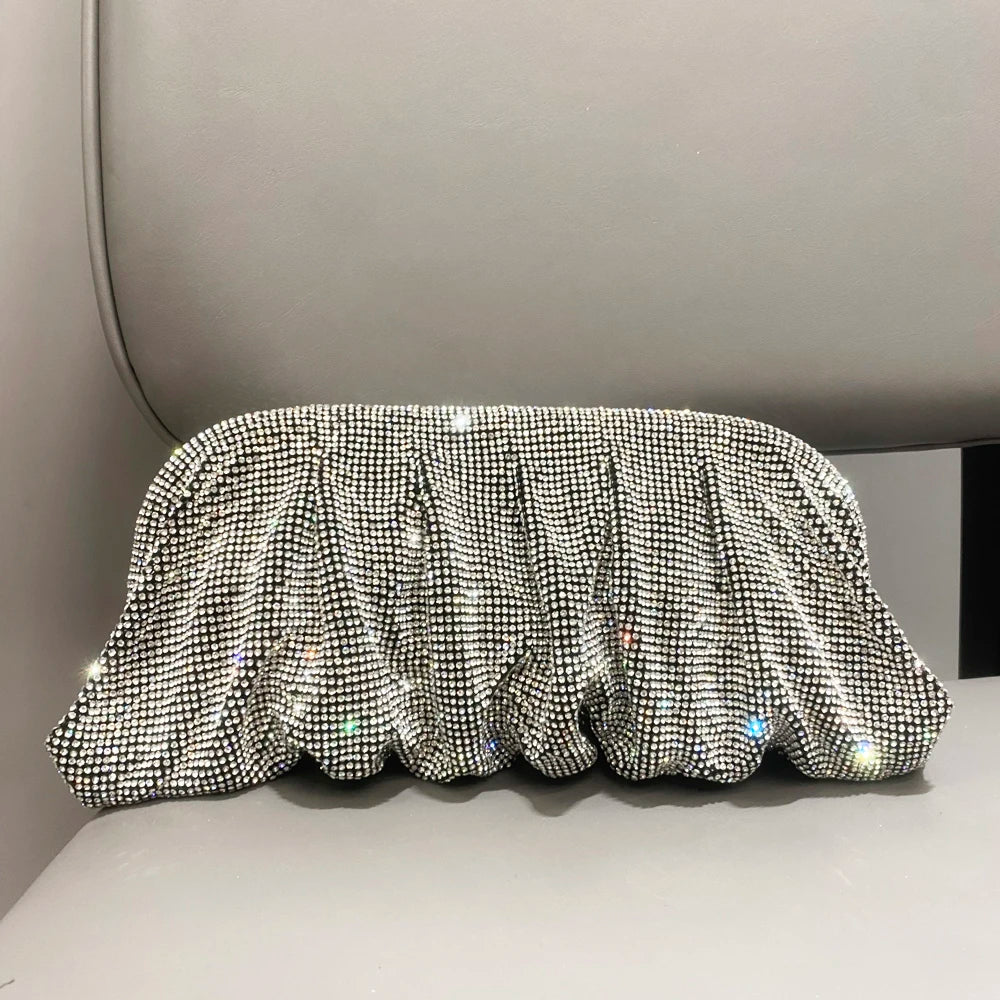 Shiny Rhinestones Handmade Evening Clutch Bags New Folds Purses and Handbags Luxury Designer Wedding Party High Quality