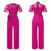 Elegante Jumpsuits & Rompers für Damen Rundhals Spitze Patchwork Kurzarm Gürtel Hohe Taille Luxus Geburtstagsparty Abend Outfit