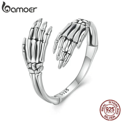 BAMOER Echter 925 Sterling Silber Vintage Umarmungs-Hand-Offen-Ring für Damen Retro Fingerring Feiner Schmuck Geburtstagsgeschenk BSR608-E