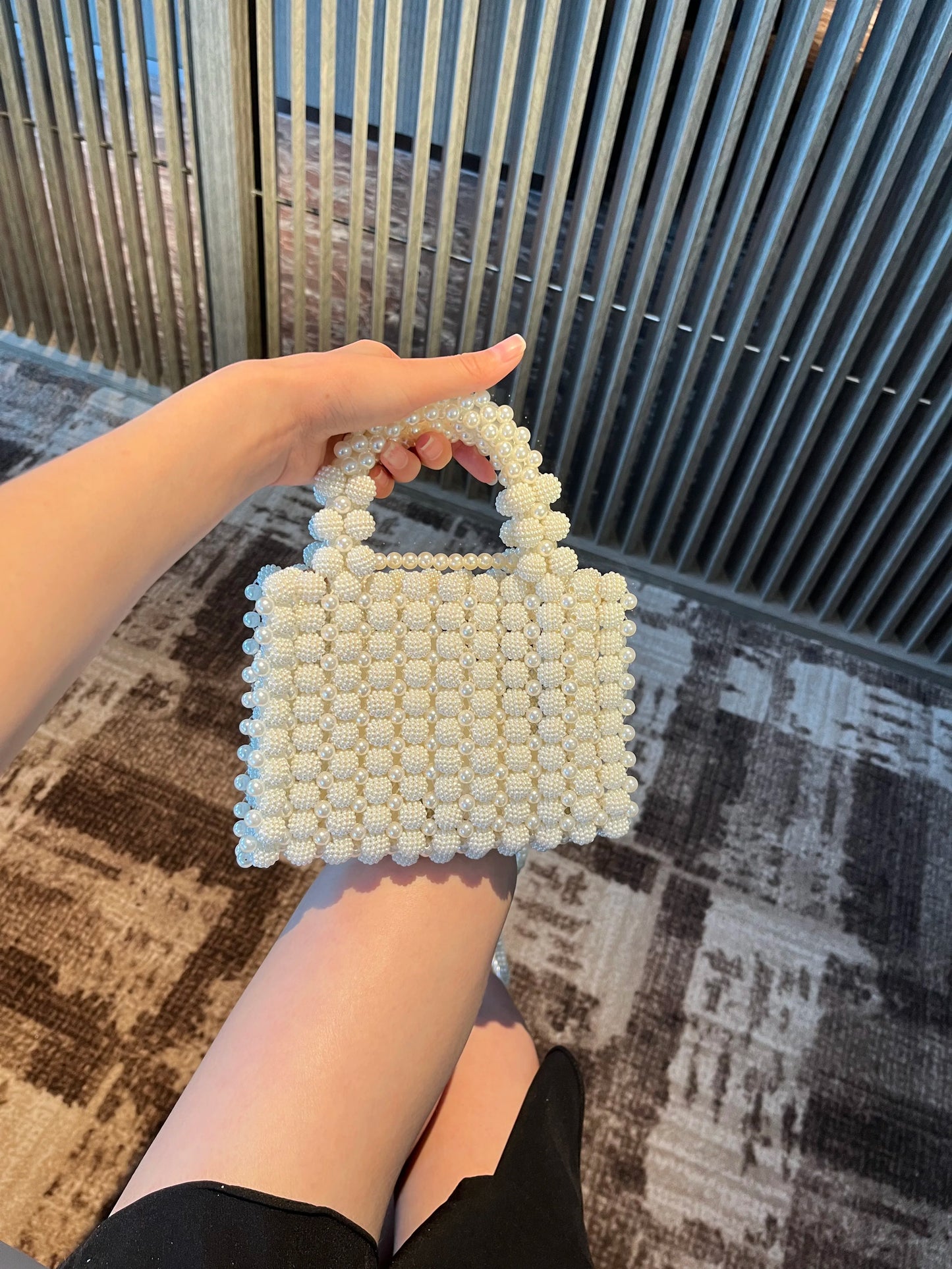 Edle Kristallperlen-Abendtasche Hochzeit Clutch mit Perlenkette Neue handgefertigte Perlenketten-Umhängetasche Handtasche Abendkleidtasche
