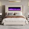Bed Frame with Fireplace,Wingback Platform Bed Frame with 60.4“ Extra Tall Headboard,Corduroy Upholstered Bed Frame Wooden Slats