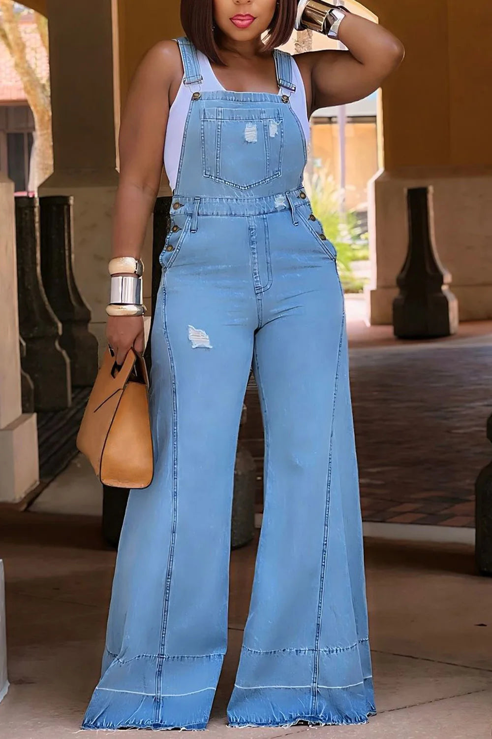 Damen-Jumpsuit in großen Größen, Jeans, Taschen, Overall, Romper, weites Bein, Jeans, schmale Streetwear, lässiger Mode-Jumpsuit für Damen