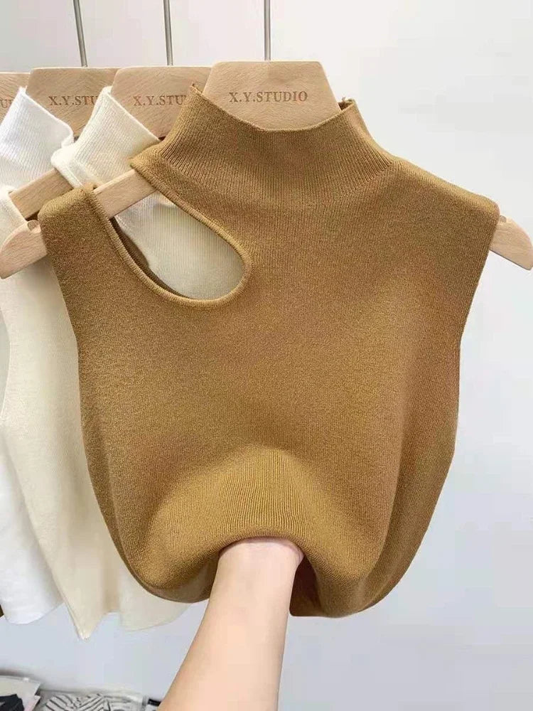 Women Knitted Tank Top Summer Fall Slim Sweater Short Sleeveless Solid Summer Sweaters Hollow Out Pullovers 2026