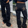 Combhasaki Damen Y2K Vintage Jeans Ästhetischer Sternmuster-Print Loose Straight Leg Denim Lange Hose Lässige Low Waist Hose