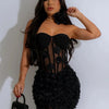 New Sexy Off Shoulder 3D Flower See Through Strapless White Mini Dresses Women‘s Elegant Birthday Evening Guest Party Prom Robe