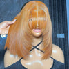 Light Brown Short Bob Layered Lace Front Wig With Bangs Straight Lace Frontal Wig 13x4 Glueless Synthetic Heat Resistant Cosplay