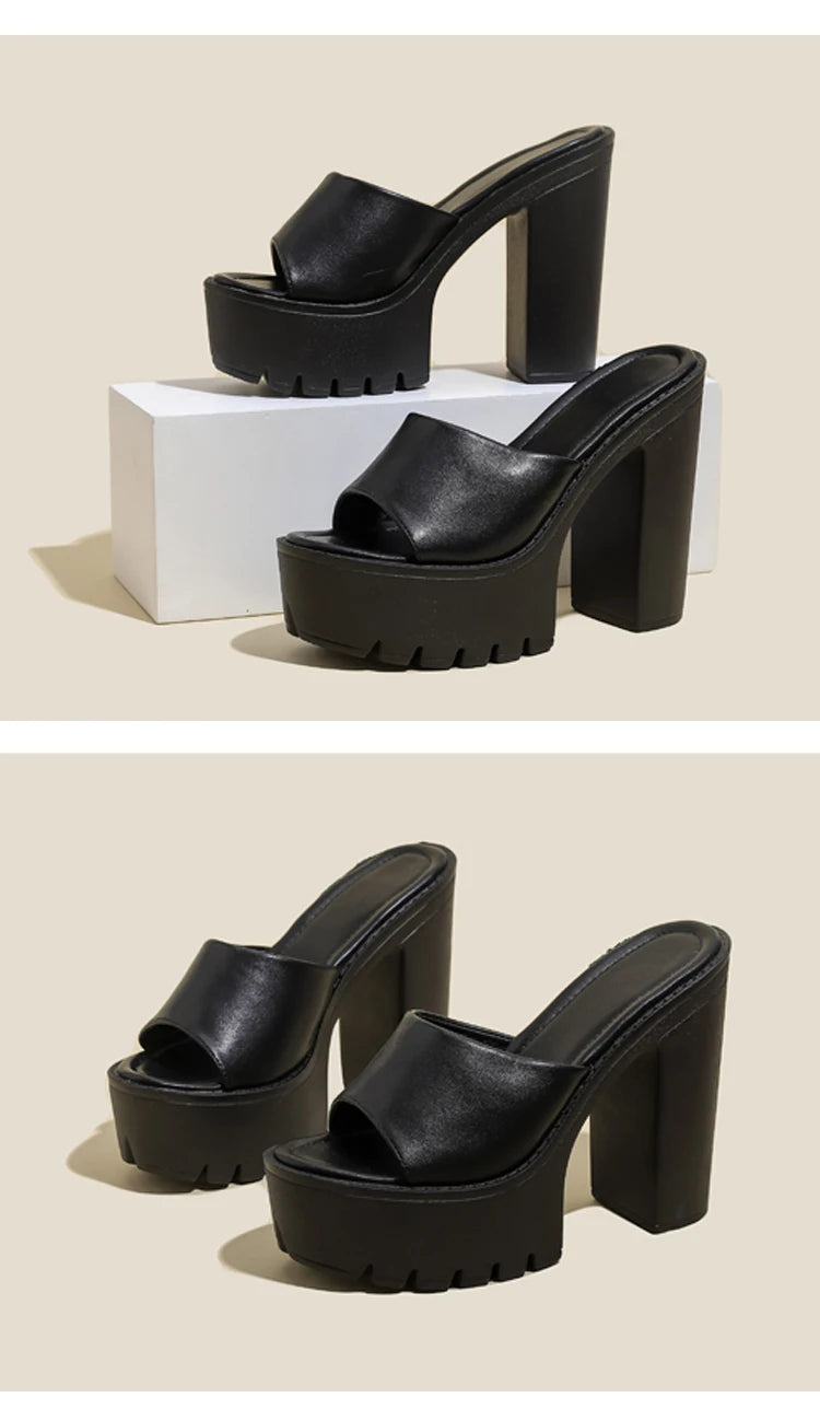 Eilyken Sommer-Fashion Damen Pantoletten Bankett Nachtclub Plateau Chunky High Heels Mules Slides Grüne Weiße Sandalen