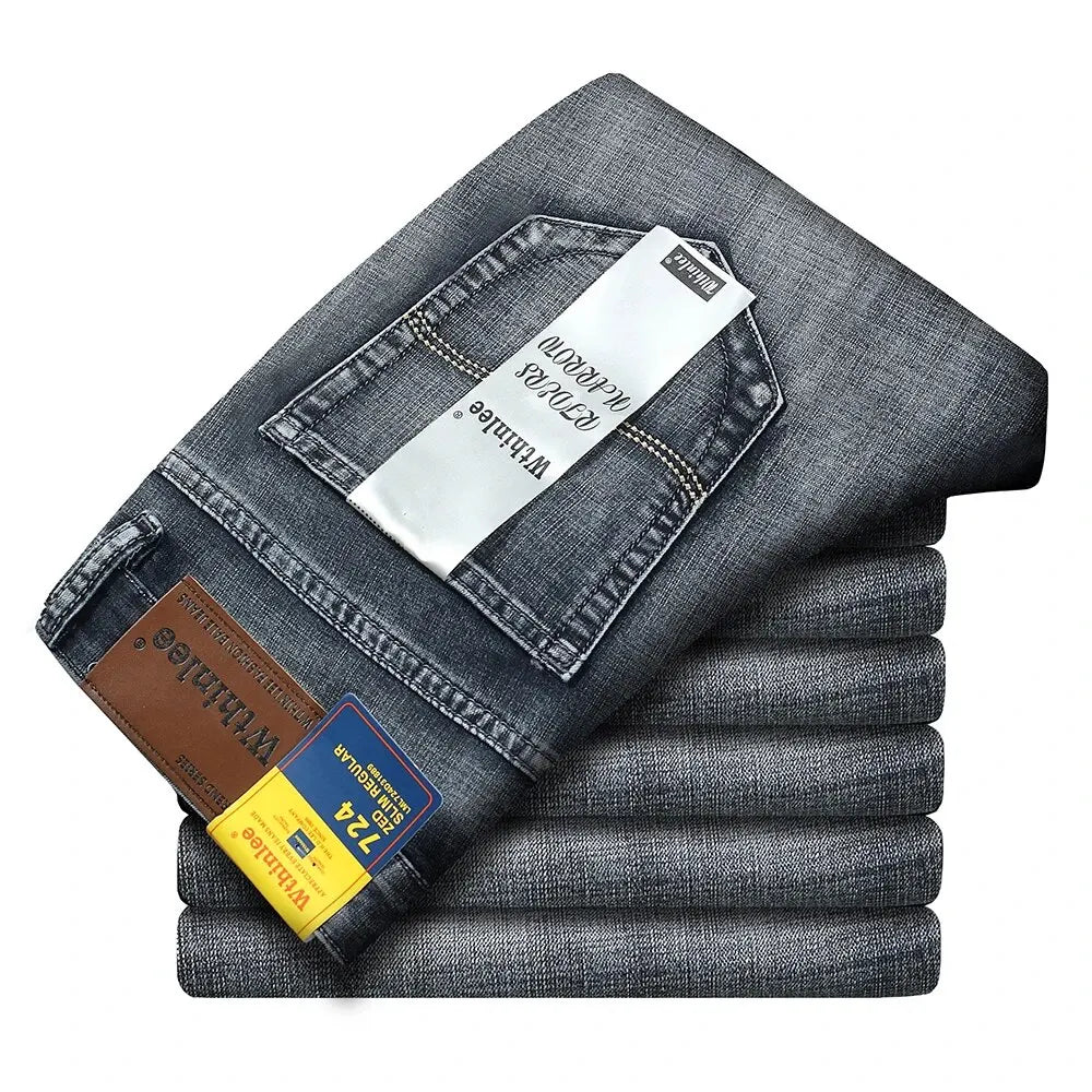 Wthinlee Neue Business Herren Jeans Casual Gerade Stretch Mode Klassische Blau Schwarz Arbeit Denim Hosen Männliche Marke Kleidung