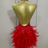 Women Luxury Rhinestones Pearls Feathers Halter Backless Short Dress Women Sexy Celebrate Birthday Dress Nightclub Stage Costume