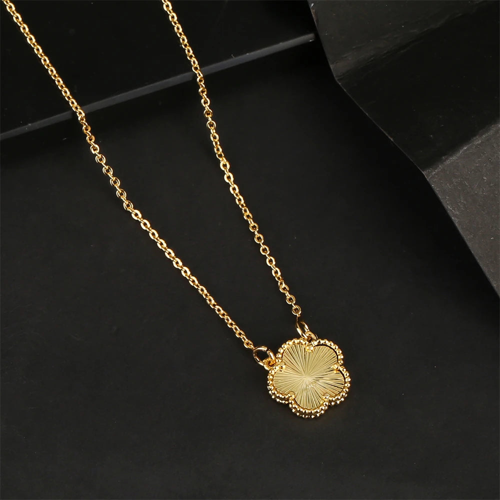 AILINFA New Design Simple Five-leaf Flower Necklace Earrings Bracelet Set Gold 18K Gold Stone White Shell Ladies Luxury Set Gift