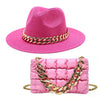 Set Straw Hat and Bag Set Gold Chain Bag Hat Set Ladies Leather Bag Tote Church Fedora Party Jazz Straw Hat
