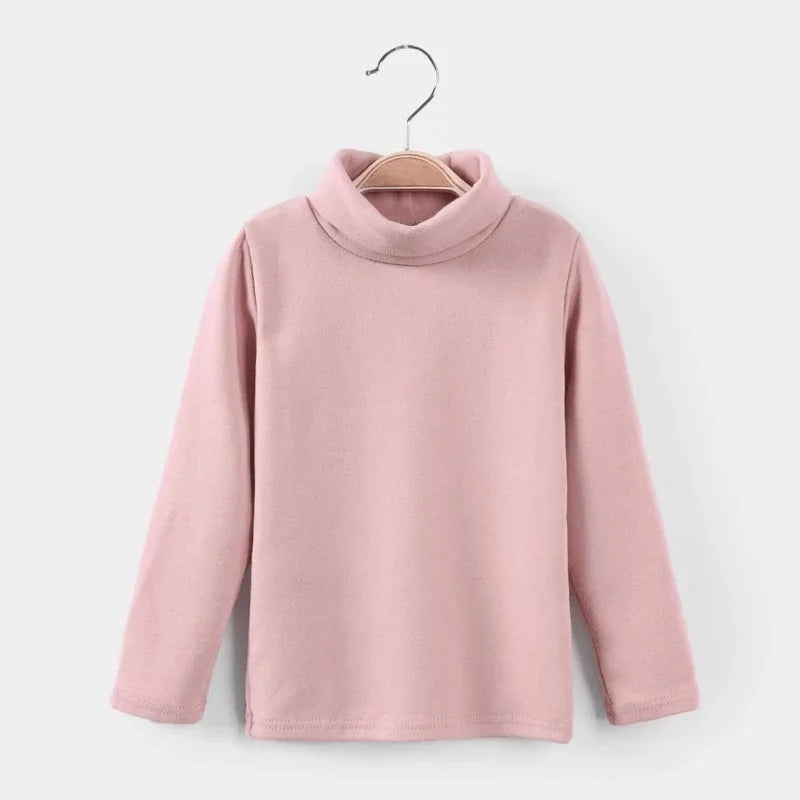 2025 Spring Autumn 2-10 Years Children'S Candy Color Sweet Long Sleeve High Neck Unisex Kids Girl Boy Basic Turtleneck T-Shirt
