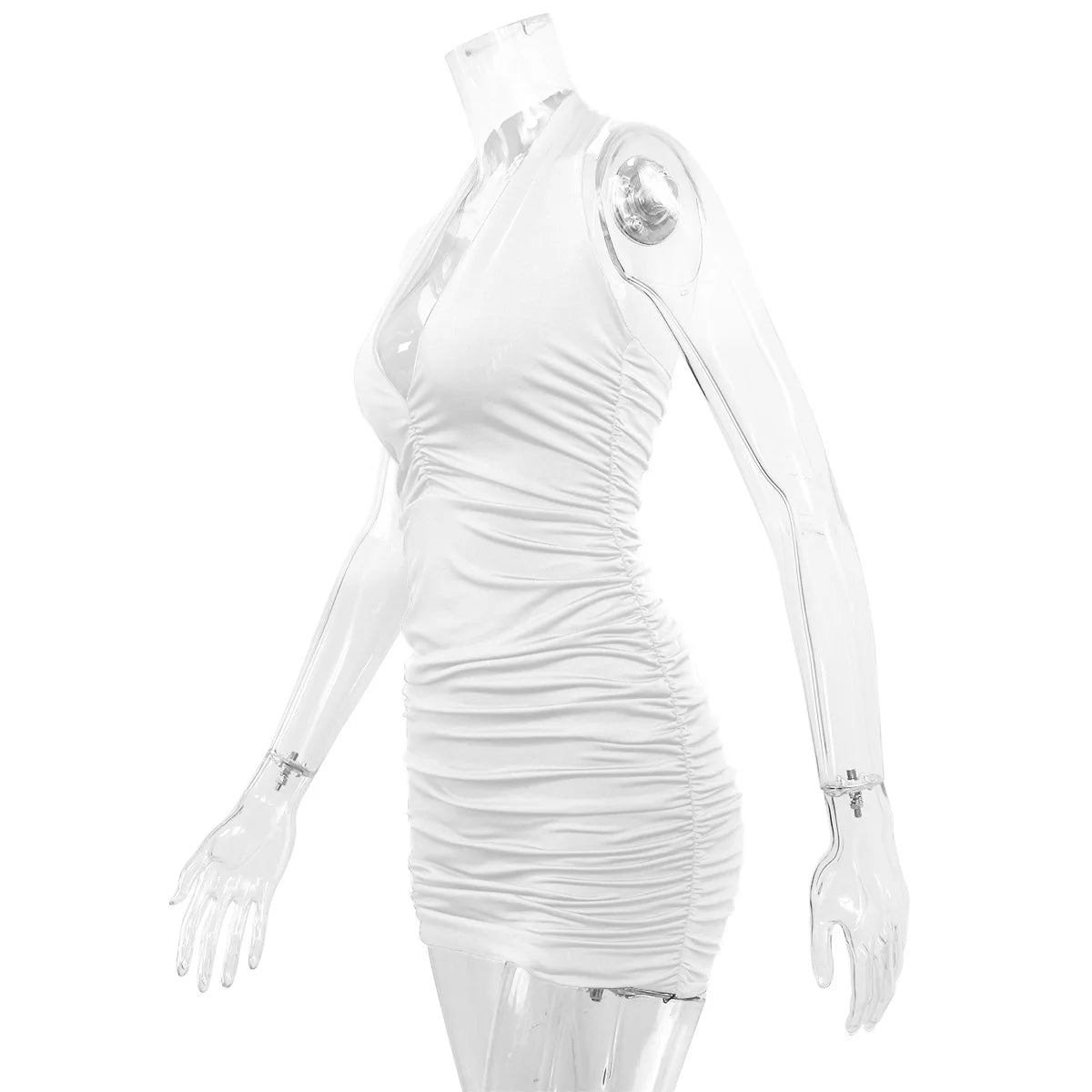Sexy tiefes V Abendparty Ärmelloses rückenfreies Kleid 2024 Sommer Kurzes Weißes Neckholder-Kleid Damen Enges Club Mini Kleid Clubwear