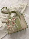Trendy Lightweight Casual Bow Decor Straw Bag Hollow Out Knitted Flower Tote Bag Large Capacity Shoulder Bag For Teen Girl Women