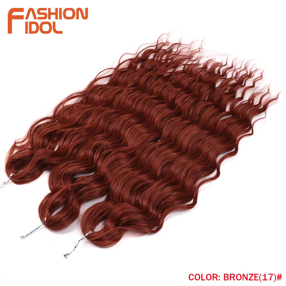 FASHION IDOL 24 Inch Synthetic Hair Water Wave Braiding Hair Extensions Ombre Rainbow color Deep Wave Curl Twist Crochet Hair