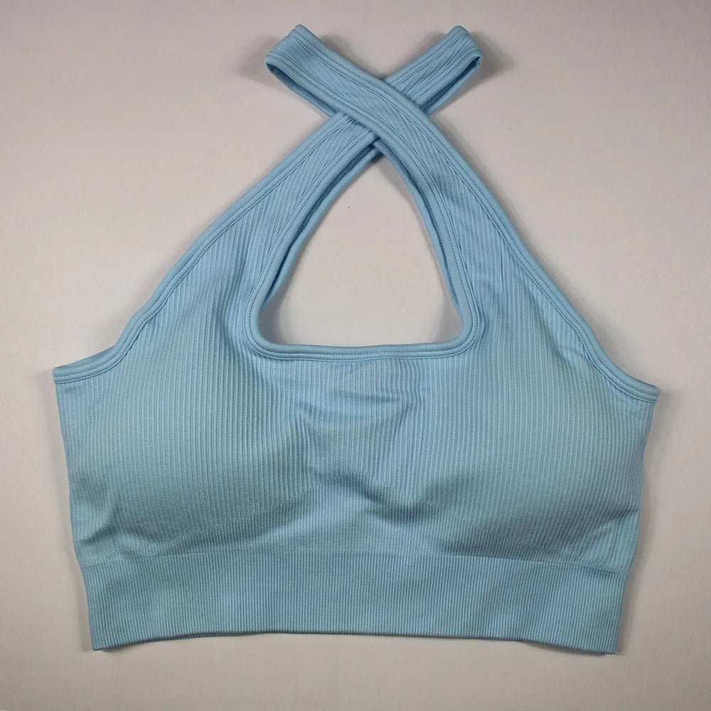 LANTECH Sports Bra Yoga Sportswear Joggings Running Top Training Women Fitness Gym Bra Seamless Workout Activewear Push Up