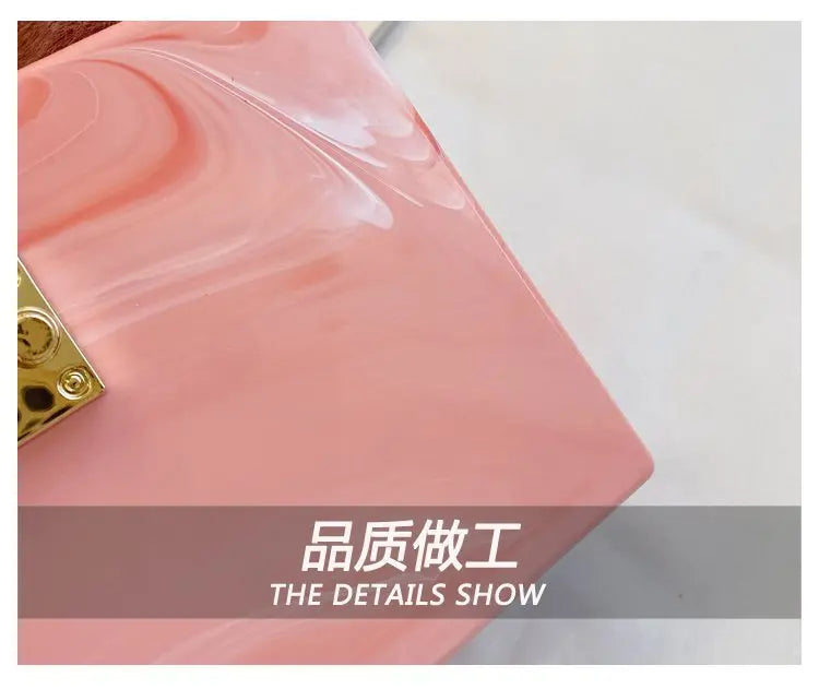Faux Fur Top Handle Acrylic Party Box Clutch Fashion Purses and Handbags for Women Designer Evening Bag Chain Shoulder Bag