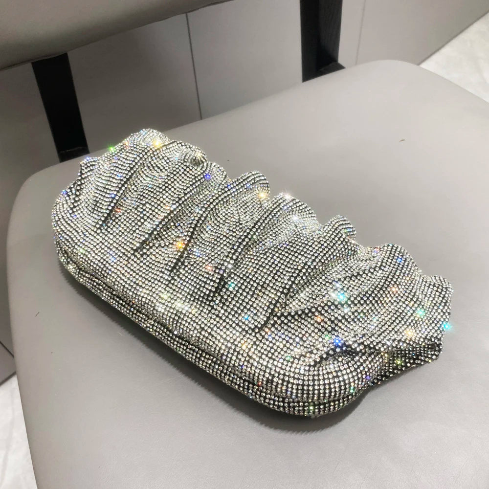 Shiny Rhinestones Handmade Evening Clutch Bags New Folds Purses and Handbags Luxury Designer Wedding Party High Quality