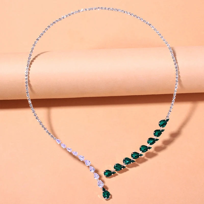 Stonefans Vintage Grüne Offene Halskette Strass Kragen Wassertropfen Anhänger Mode Kristall Brautschmuck Hochzeit Halsreif
