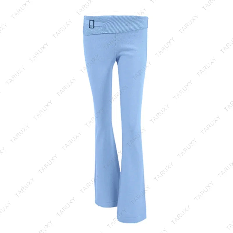 TARUXY Women Spring Outfits Casual Zipper Sweater Hoodie Set High Waist Flare Pants Suits Pink Knitted Womens Y2k Two Piece Set