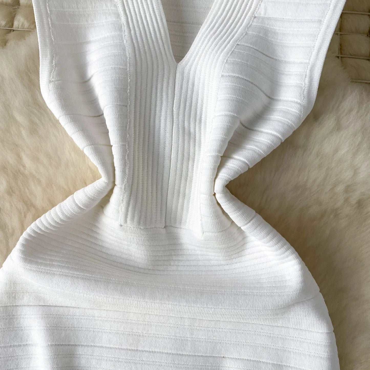 SINGREINY Bodycon Basic Knitting Dress Women Sleeveless V Neck Tank Ladies Elastic Waist Temperament Solid Streetwear Dress