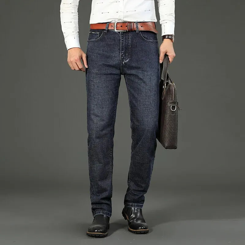 Wthinlee Neue Business Herren Jeans Casual Gerade Stretch Mode Klassische Blau Schwarz Arbeit Denim Hosen Männliche Marke Kleidung