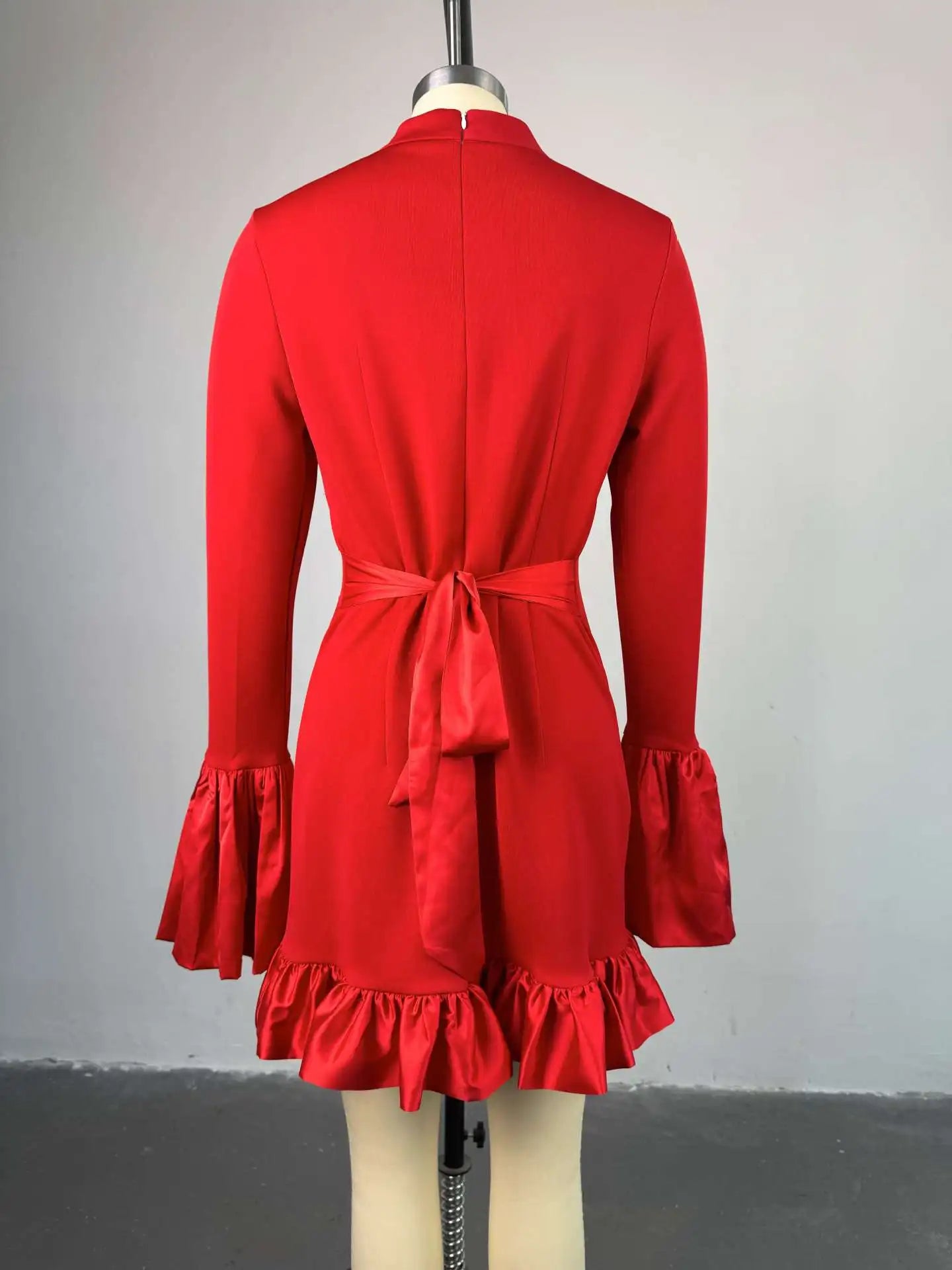 CM.YAYA Women O-neck Long Flare Sleeve Ruffles Mini Dress 2025 Spring Sweet Sexy Birthday Evening Night Party Vestidos Dresses