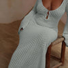 Sexy Women Long Knit Beach Dress Hollow-Out Deep V-Neck Long Sleeve Bikini Cover-Ups Dress Fall Backless Holiday Dress