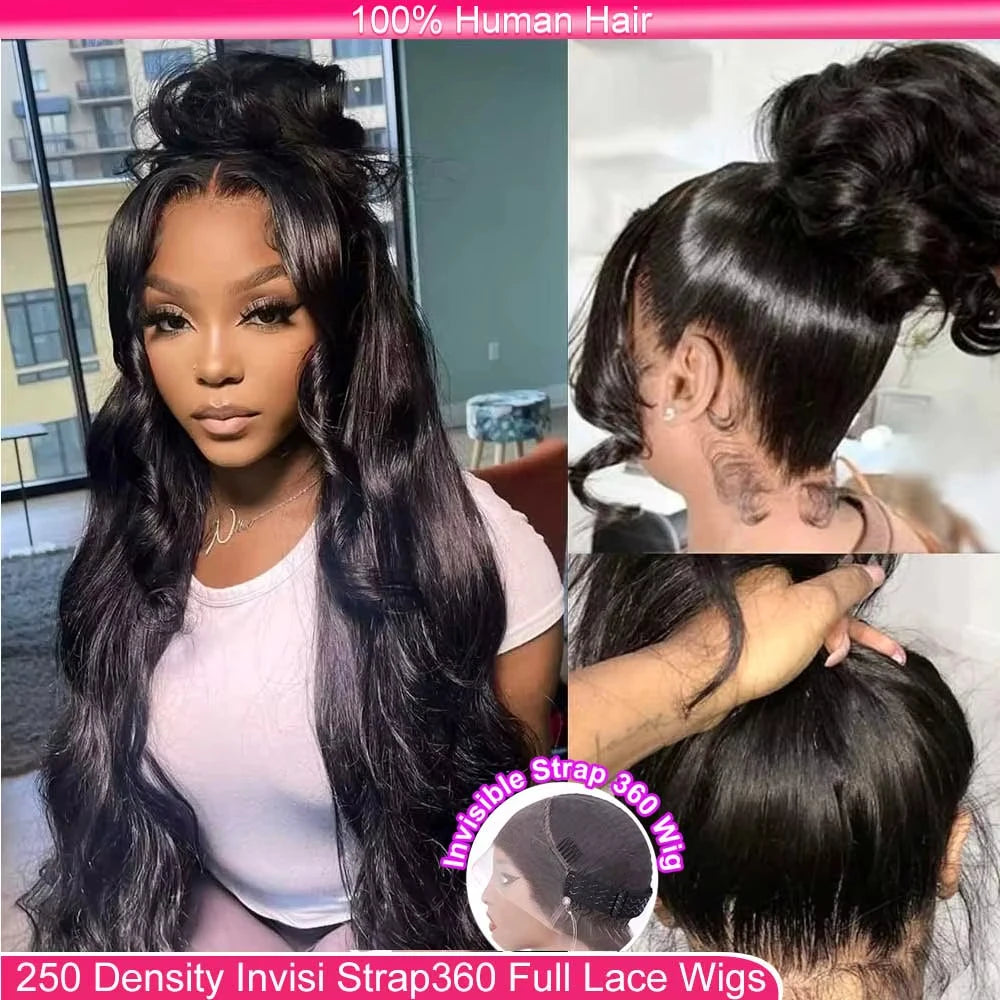 20 40 Inch Body Wave 360 Full Lace Frontal Wigs 100% Human Hair Preplucked Brazilian 250 Density Water Wave 13x6 Lace Front Wig