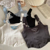 Women Embroid Letter Tank Tops With Bra Pad Casual Camis Y2K Crop Tops For Women Shoulder Belt Iron Ring Tank Tops