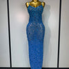 Luxury Rhinestones Sexy Mesh See Through Bodycon Dress Women Birthday Evening Cocktail party Gown Red Carpet Club Stage Outfit