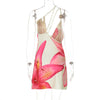 TARUXY Asymmetrisches, sexy bedrucktes Kleid, drapiert, Schwingkragen, Strandurlaub, Minikleid, elegant, ärmellos, Damen, hohe Taille
