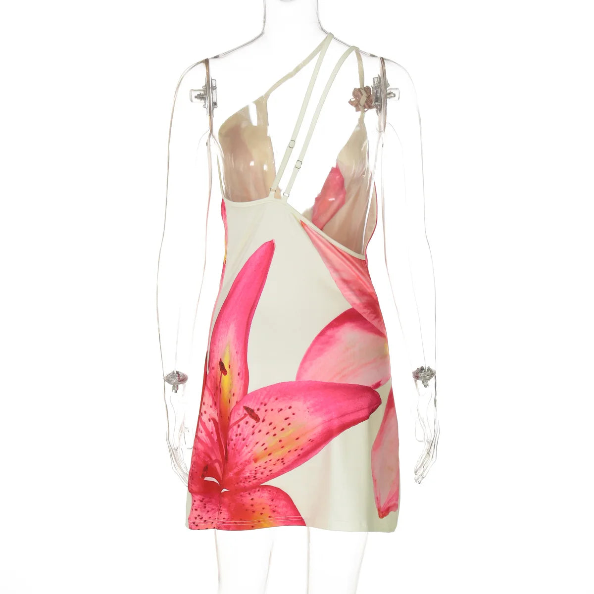 TARUXY Asymmetrisches, sexy bedrucktes Kleid, drapiert, Schwingkragen, Strandurlaub, Minikleid, elegant, ärmellos, Damen, hohe Taille