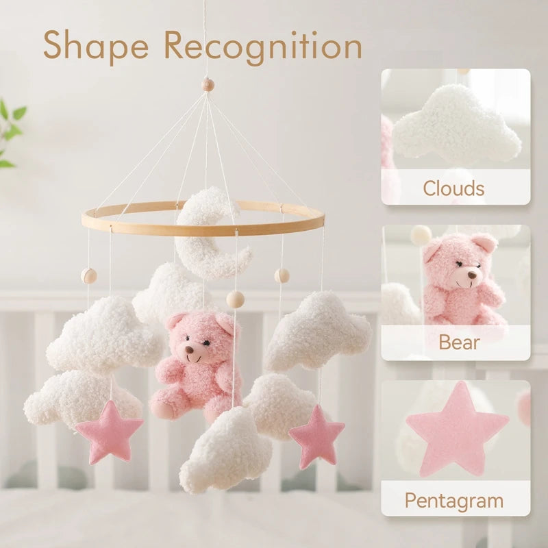 Baby-Kinderbett-Mobile-Rassel-Spielzeug 0-12 Monate Säugling Weicher Filz Teddy Samt Rosa Bär Bettglocke Hängendes Spielzeug Halterung Babybett Mädchen Spielzeug