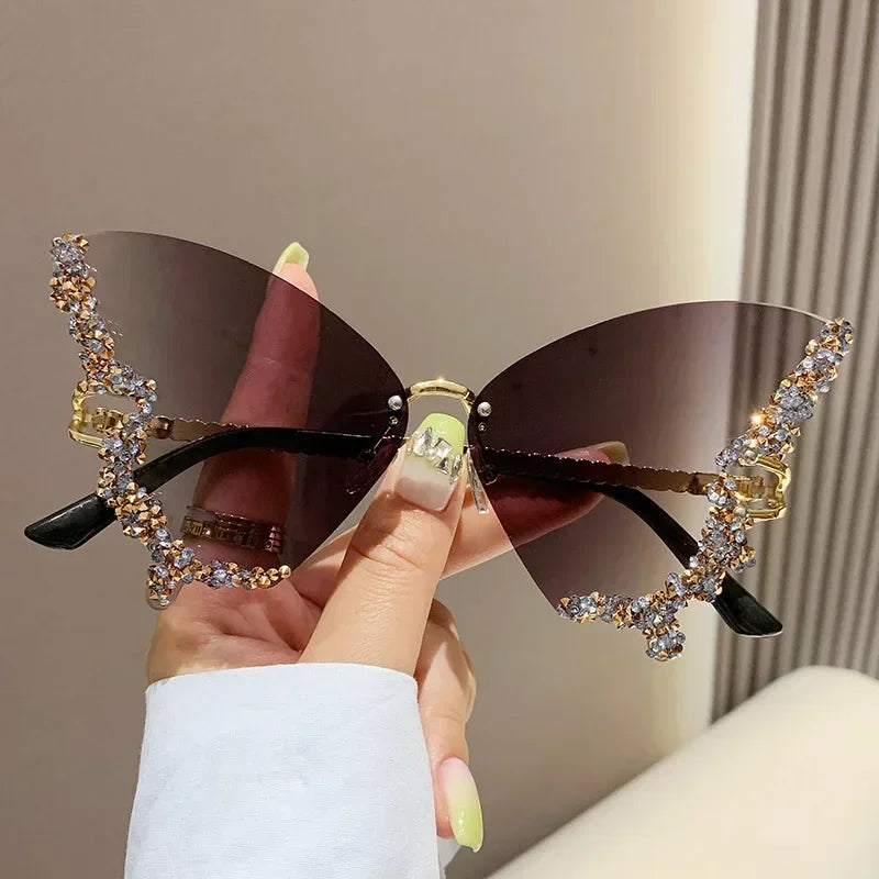 Randlose Sonnenbrille Damen Luxusmarke Strass Sonnenbrille Damen Niedliche Herzform Punk Party Brille очки від сонця женские