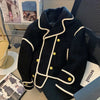 Herbst Winter Umlegekragen Lammwollmantel Damen Vintage Spleiße Locker Jacken Damen Mantel Verdicken Oberbekleidung Damen Jacke