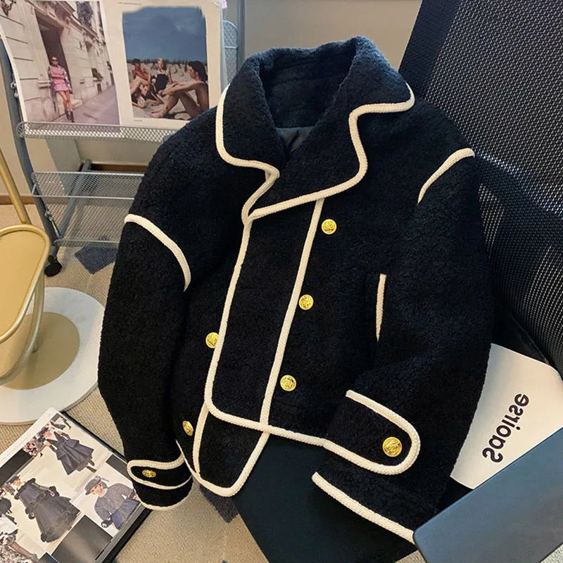 Herbst Winter Umlegekragen Lammwollmantel Damen Vintage Spleiße Locker Jacken Damen Mantel Verdicken Oberbekleidung Damen Jacke