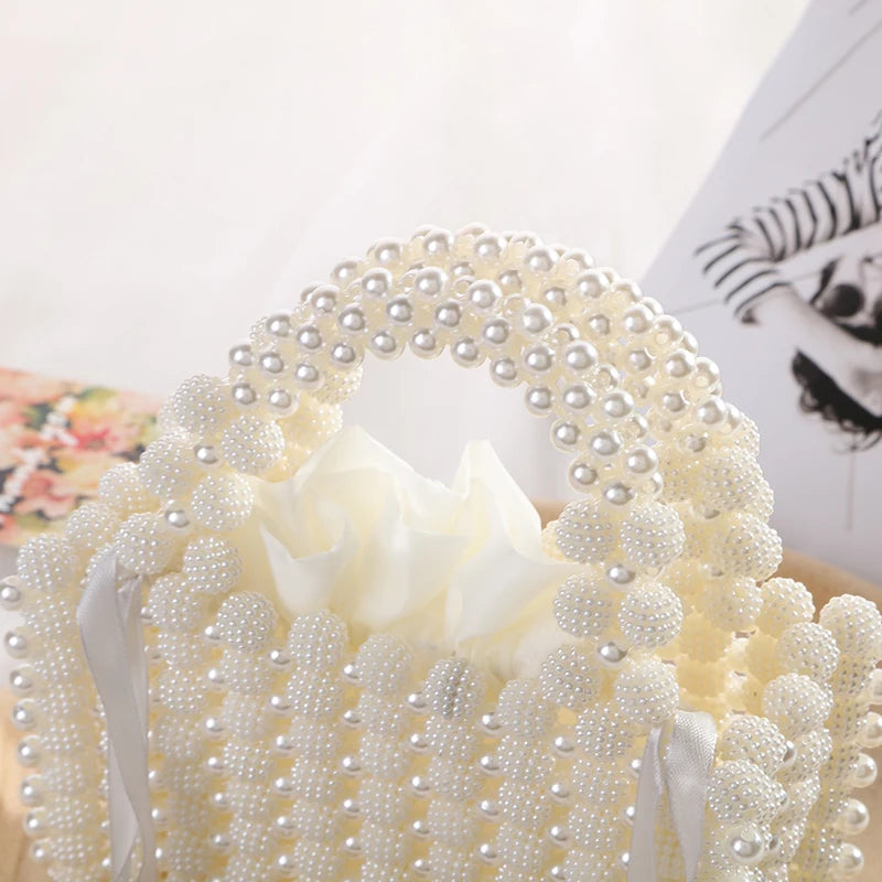 Edle Kristallperlen-Abendtasche Hochzeit Clutch mit Perlenkette Neue handgefertigte Perlenketten-Umhängetasche Handtasche Abendkleidtasche