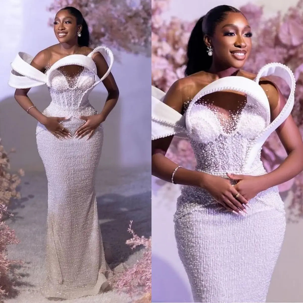 Maßgeschneiderte Perlen-Hochzeitskleider Pailletten Meerjungfrauen-Brautkleider Perlenstickerei Maßgeschneiderte Schmale Prinzessin Schleppe Brautkleid Vestidos