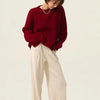 Rollkragenpullover 100% Kaschmir Pullover Damen lose verdickend Anti-Aging Nische Vintage Roter Rundhals-Pullover Damen Langarm