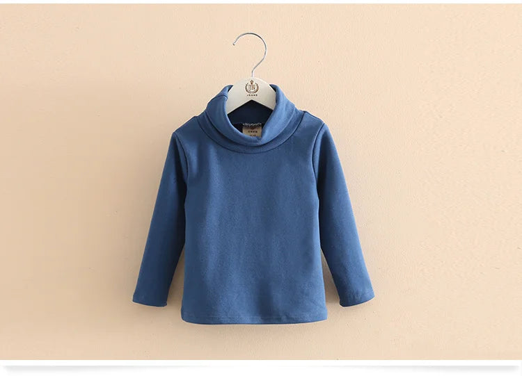 2025 Spring Autumn 2-10 Years Children'S Candy Color Sweet Long Sleeve High Neck Unisex Kids Girl Boy Basic Turtleneck T-Shirt