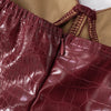 Luxuriöses trägerloses Leder-Kurzkleid Damen ärmellos rückenfrei Sexy Krokodilleder-Muster Partykleider 2025 Abend Rot Braun