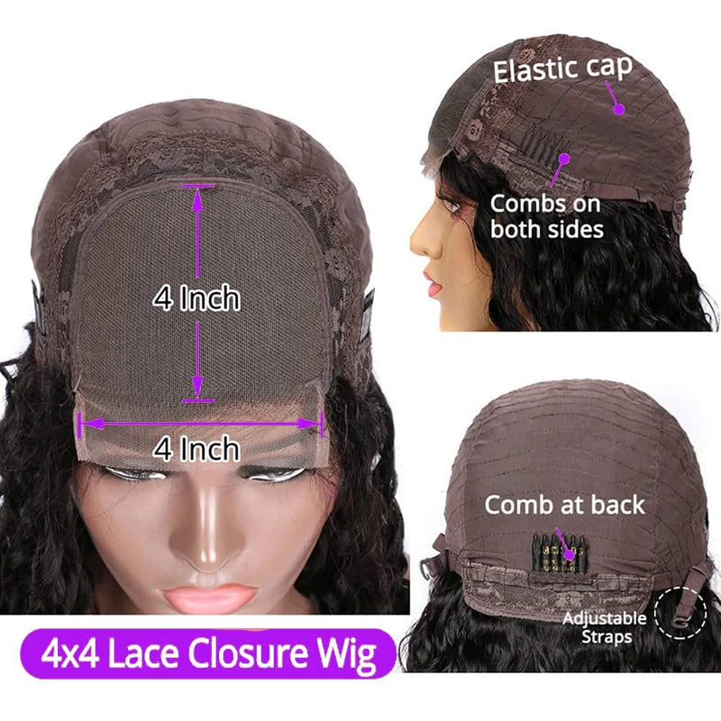13x4 Kurze Bob Perücke Echthaar Deep Wave 100% Brasilianische Lockige Echthaar Perücken Transparente Spitze Front Perücken Für Frauen Vorgezupft