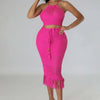 CM.YAYA Beach Knit See Though Women Two 2 Piece Set Outfits Halter Neck Crop Top and Tassel Midi Skirt Suit 2023 New Dress Set