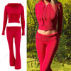TARUXY Women Spring Outfits Casual Zipper Sweater Hoodie Set High Waist Flare Pants Suits Pink Knitted Womens Y2k Two Piece Set