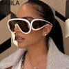 Oversized Wellen-Masken-Sonnenbrille Einteilige Damen-Sport-Y2K-Punk-Sonnenbrille für Damen 2024 Luxusmarke Steampunk-Brillen-Goggle
