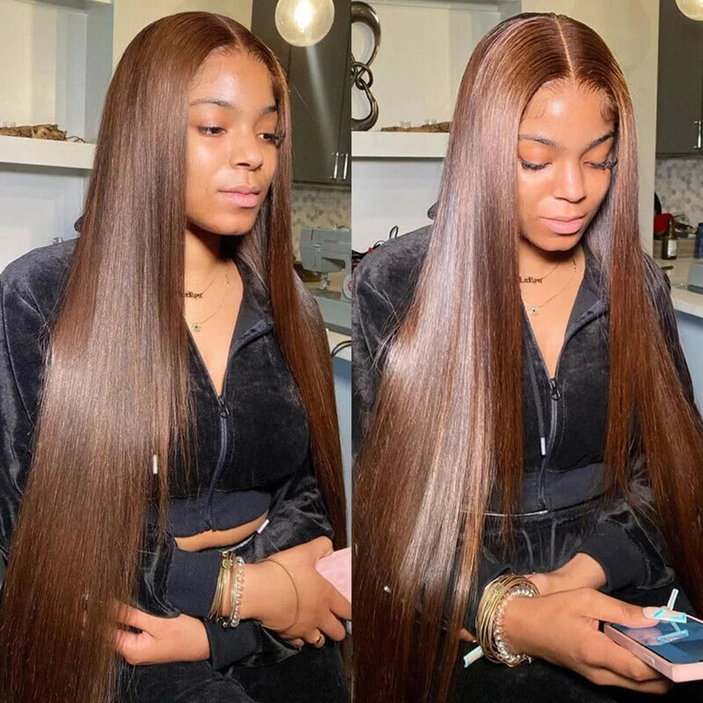 Chocolate Brown Straight 13x4 13x6 Hd Lace Frontal Wig Brazilian Colored T Part Human Hair Wigs For Women Preplucked 30 36 Inch