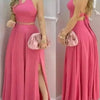 Women's Pink Two Piece Set Halter Collar Crop Top Split Maxi Skirt Ideal for Evening Parties Summer Weddings Chic Outings